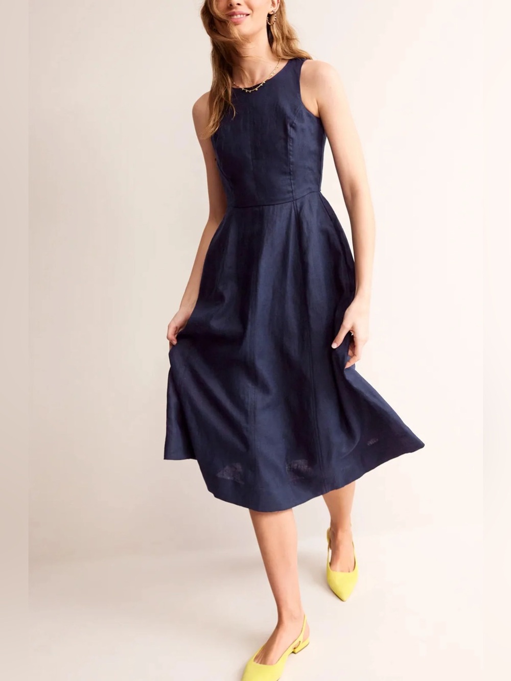 NWT Boden Carla Navy Linen Midi dress size 4 petite